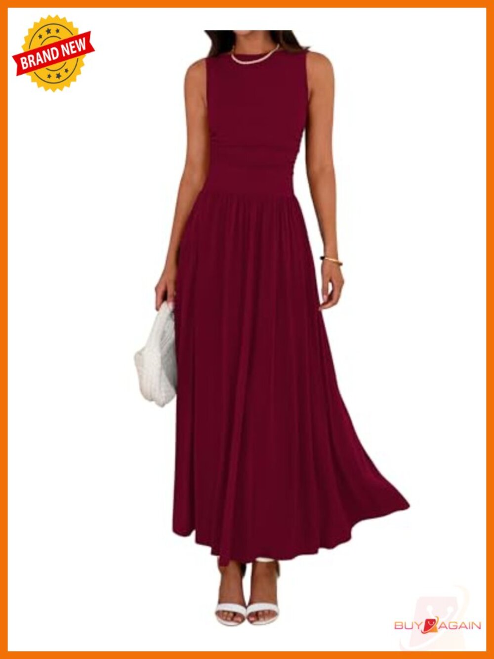 Sleeveless Maxi Dress A-Line Ruched High Waist Casual Summer